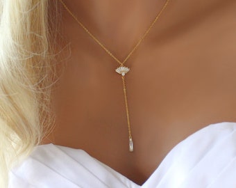 Diamond Wedding Lariat Necklace Bridesmaid Gift for Her