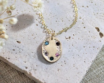 Custom Handmade Birthstone Necklce, Personalized Artisan Birthstone Necklace, Mothers Day Gift, Dainty Gold Necklace, Dainty Gift for Her