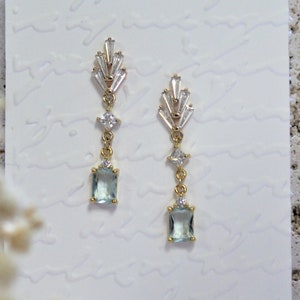 Wedding Earrings Blue Crystal Stud Dangle Earrings Bridesmaid Gift Matching Necklace Gold Jewelry for Women Maid of Honor Bridal Party