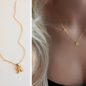 Initial Necklace for Women Cross Necklace Gift for Her Personalized Christian Jewelry Custom Handmade Gold Charm Necklace