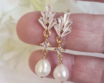 Bridal Earrings Freshwater Pearl Drop Earrings for Women  Gold Dangle Earrings for Weddings Handmade Jewelry for Special Occasions