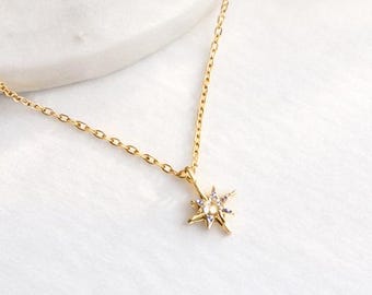 Tiny North Star Necklace CZ, Dainty Star Necklace Gold or Silver, Celestial Starlight Necklace, Minimalist Jewelry Gift for Her