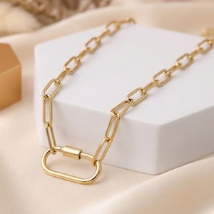 Collar de cadena con clip de papel relleno de oro, soporte para dijes con mosquetón, joyería para combinar imagen 2