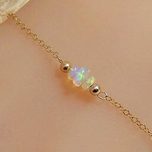 Opal Bracelet, Bridesmaid Gift for Her, Dainty Gold Real Genuine Ethiopian Opal Jewelry, Fire Opal, October Birthstone, Minimalist Jewelry image 6