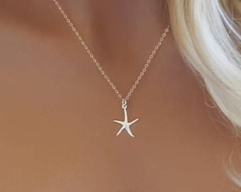Collana delicata a forma di stella marina in oro o argento, gioiello per matrimonio in spiaggia, collana a tema oceano, ciondolo minimalista ispirato alla costa, regalo per damigella d'onore, gioiello estivo