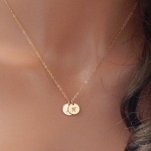 Personalized Initial Disc Necklace: Hand Stamped Sterling Silver, Gold Filled