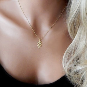 Gold Leaf Necklace Gift for Women Dainty Necklace Olive Branch Necklace Minimalist Jewelry Birthday Gift for Her