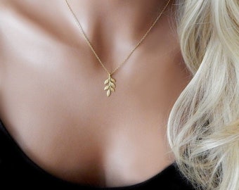 Gold Leaf Necklace Gift for Women, Dainty Necklace, Olive Branch Necklace, Minimalist Jewelry