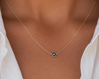 Collar delicado de ojo malvado, collar minimalista de cadena de oro, joyería de protección