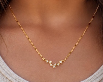 Girls Zodiac Necklace, Constellation Star Sign Jewelry, Dainty Celestial Layered Necklace, Meaningful Gift for Toddler