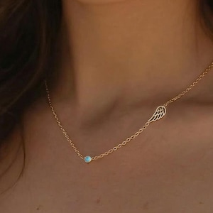 Birthstone Angel Wing Necklace, Memorial Jewelry Gift, Guardian Angel Wing Pendant, Sympathy Gift for Her, Remembrance Necklace