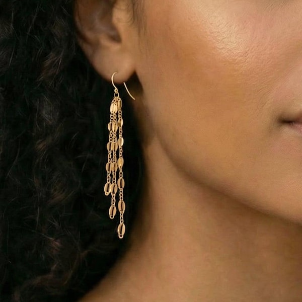 Långa tofsörhängen 14K guldfyllt eller sterlingsilver, hängande kedjeörhängen, iögonfallande droppsmycken present till henne