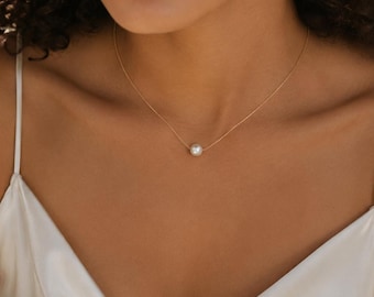 Dainty Pearl Necklace Gold or Silver – 7mm Freshwater Pearl Delicate Necklace, Minimalist Bridal Pearl Pendant, Elegant Wedding Jewelry