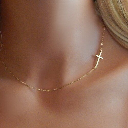 Gold Cross Necklace Religious Jewelry Tiny Gold Cross Etsy Gold Cross Necklace Religious Jewelry Tiny Gold Cross Etsy