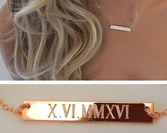 Roman Numerals Necklace Gift for Women, Soulmate Necklace • Engraved Keepsake • Anniversary • Birthday • Valentines Day Gift for Her [702]