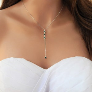 Lariat Wedding Necklace for Women – Crystal Y Necklace Gifts for Her Minimalist Jewelry for Bridesmaids in Rose Gold or Silver