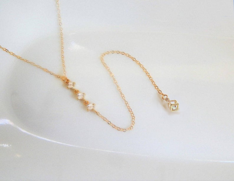 Back Drop Necklace, Diamond Wedding Necklace, Bridesmaid Gift, Dainty Bridal Necklace, Gold Filled Necklace, Custom Made Just For You image 3