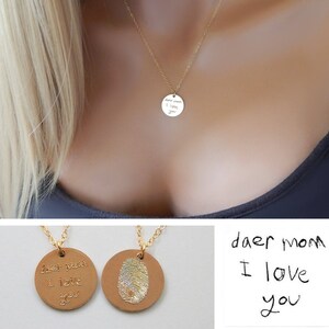 Handwriting Fingerprint Necklace Gift for Her Custom Handwritten Family Keepsake Actual Signature Engraved Memorial Handwriting