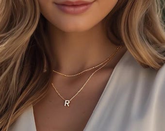 Layered Initial Necklace Gold, Personalized Charm Necklace, Custom Letter Necklace, Dainty Layering Jewelry, Mothers Day Gift for Her