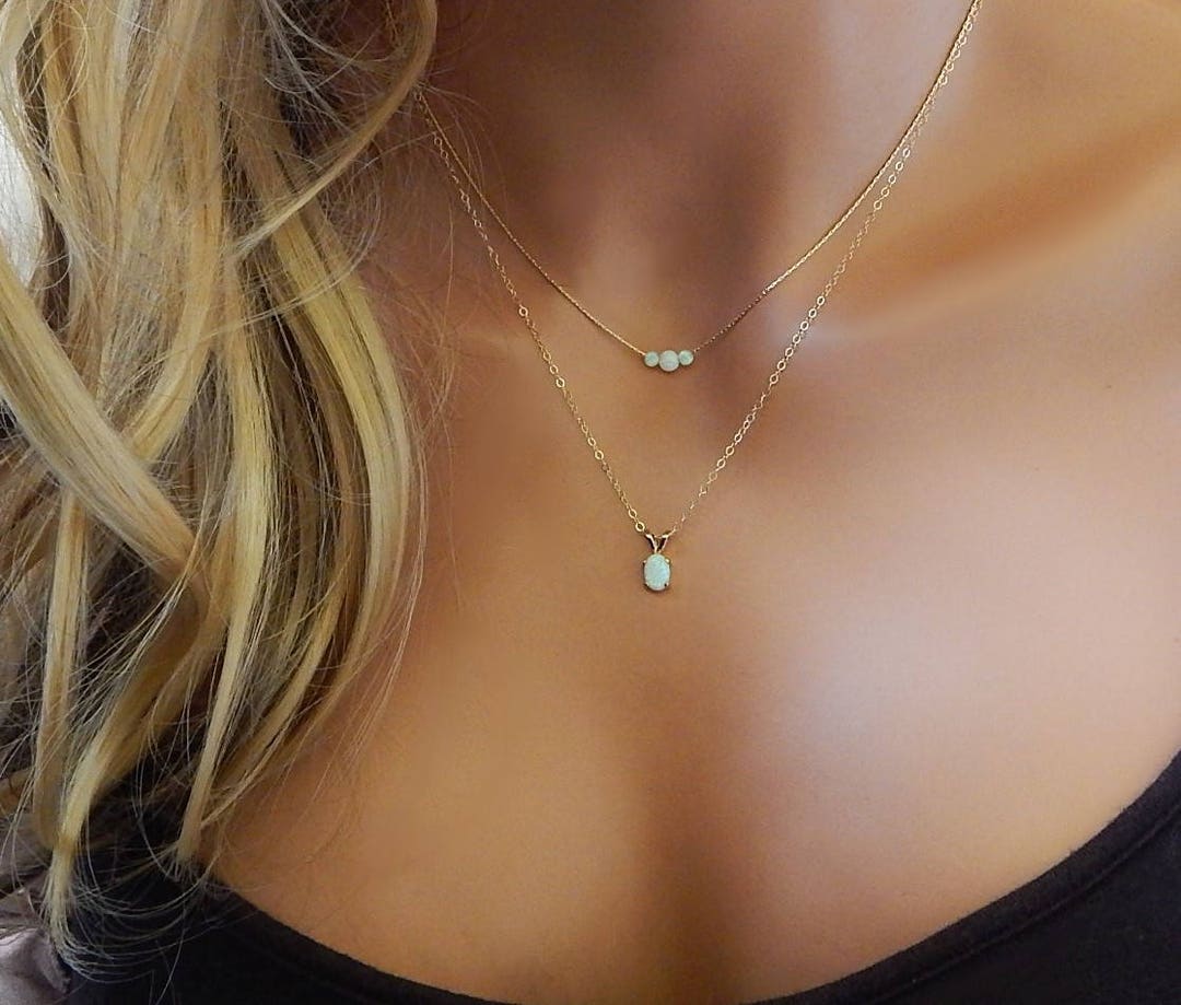 Dainty Layered Opal Necklace Gift for Her Gold Filled Multi image