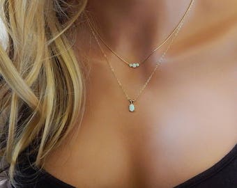 Dainty Layered Opal Necklace Gift for Her, Gold Filled Multi Strand White Lab Opals, Bridesmaid Gift, Wedding Necklace, Sister Gift