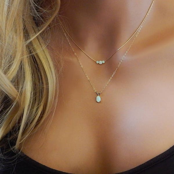 Dainty Layered Opal Necklace Gift for Her, Gold Filled Multi Strand White Lab Opals, Bridesmaid Gift, Wedding Necklace, Sister Gift