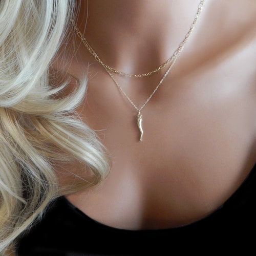 Italian Horn Necklace Gold Cornicello 