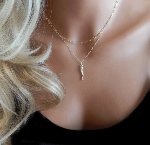 Italian Horn Necklace Gold Cornicello 