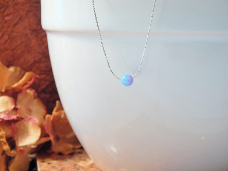 Dainty Opal Necklace, Jewelry Gift for Women, October Birthstone, Gold Opal Gemstone, White or Blue Fire Opal Bead image 4