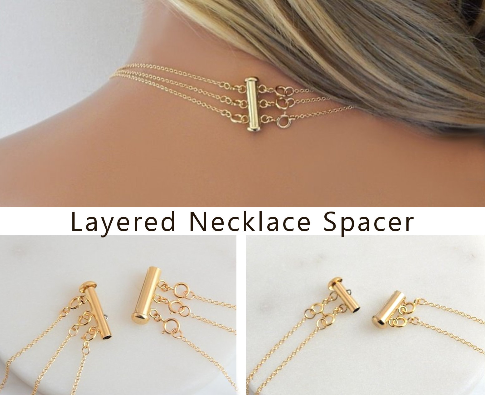 4 Pieces Layered Necklace Clasps Gold and Silver Plated Tube 2