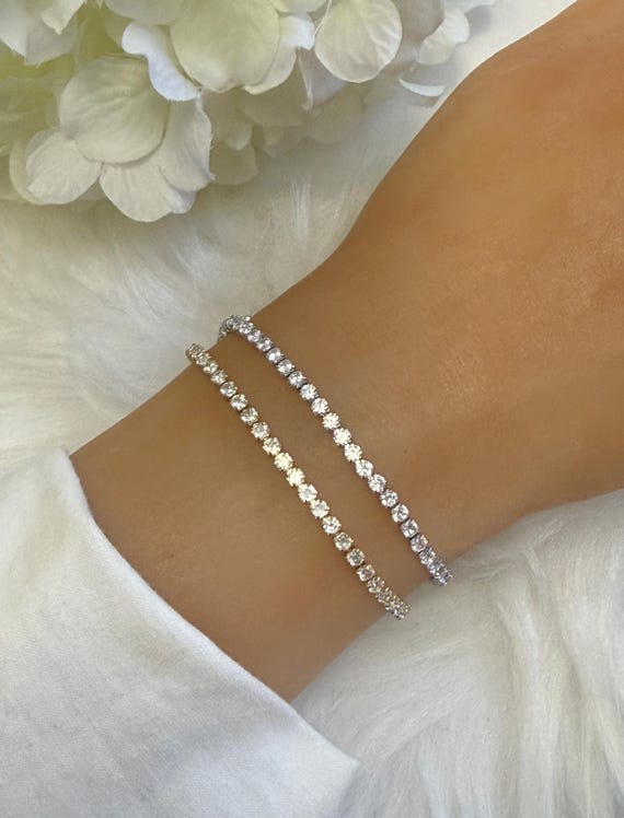 Dainty Gold Tennis Bracelet: Cubic Zirconia Diamond, Elegant 