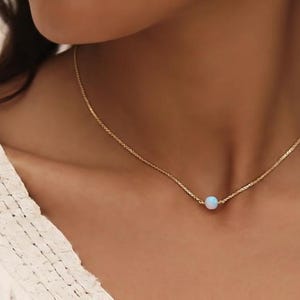 Dainty Opal Necklace 14K Gold Filled, October Birthstone Necklace, Minimalist Opal Jewelry, Gift for Her Gold Necklace image 9