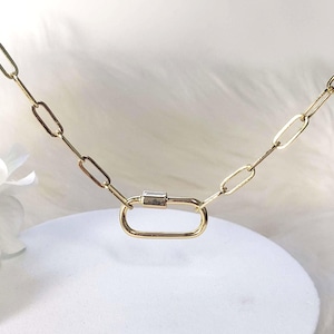 Charm Holder Necklace Gold Carabiner Clasp Birthday Gift Paperclip Charm Holder Jewelry Tarnish Free Trendy Chunky Chain Statement Necklace