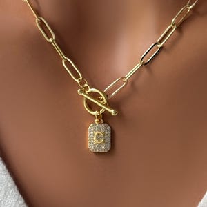 Collar con colgante de letra, regalo de cumpleaños para mujer, monograma dorado, inicial, regalo personalizado, colgante con alfabeto pavé minimalista.