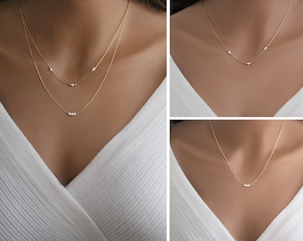 Opal Necklace Gift for Women, Dainty Layered Gold Necklace, Opal Jewelry. Minimalist Gift under 50, Bridesmaid Gift, Simple Everyday Jewelry