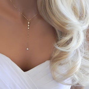 Lariat Wedding Necklace for Woman, Bridesmaid Prom Thank You Gift, Diamond Lariat Y Necklace, Rose, Gold, Silver image 3