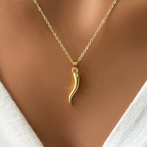 Naszyjnik z włoskiego rogu, złoty lub srebrny, zawieszka z papryczką chili, delikatny minimalistyczny amulet na ochronę płodności, amulet na szczęście, biżuteria Cornetto dla kobiet