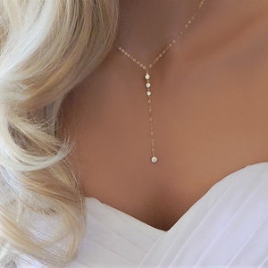 Gold Filled CZ Lariat Necklace: Elegant Wedding Jewelry
