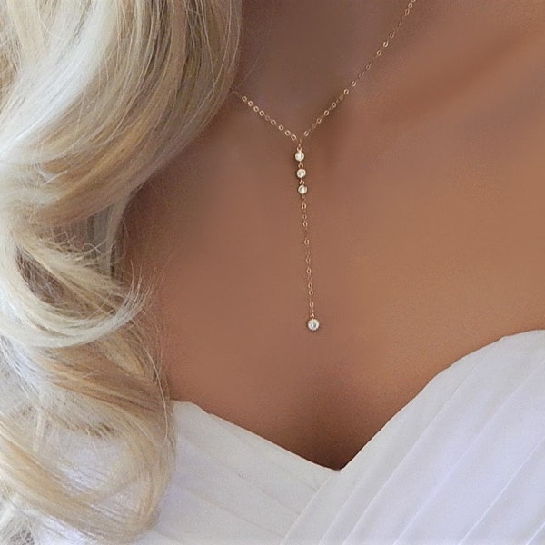 Diamond Lariat Necklace Bridesmaid Engagement Gift, Wedding Necklace, Thank You Gift