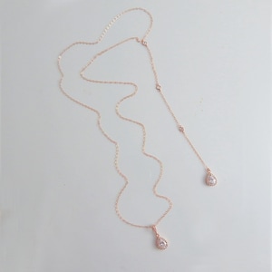 CZ Teardrop Back Necklace: Rose Gold or Sterling Silver Bridal Lariat