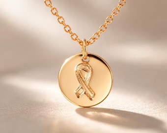 Breast Cancer Necklace, Pink Ribbon Jewelry, Gold Ribbon Necklace, Survivor Gift for Her, Inspirational Cancer Support Gift