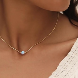 Dainty Opal Necklace 14K Gold Filled, October Birthstone Necklace, Minimalist Opal Jewelry, Gift for Her Gold Necklace image 8