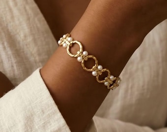 Mixed Metal Chain Bracelet, Gold Silver Layering Bracelet, Minimalist Two Tone Bracelet, Dainty Jewelry Gift for Her