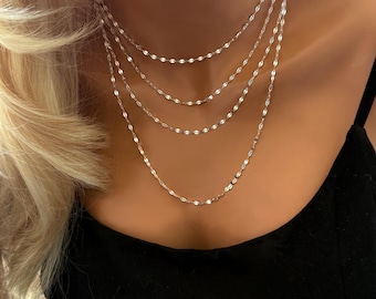 Sterling Silver Sequin Chain Necklace, Dainty Disc Choker, Minimalist Silver Choker, Layering Chain Necklace, Delicate Everyday Jewelry Gift