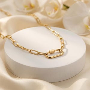 Collar de cadena con clip de papel relleno de oro, soporte para dijes con mosquetón, joyería para combinar imagen 4
