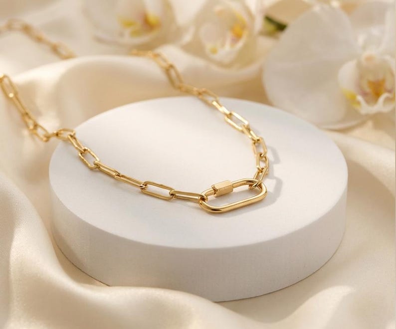 Collar de cadena con clip de papel relleno de oro, soporte para dijes con mosquetón, joyería para combinar imagen 4