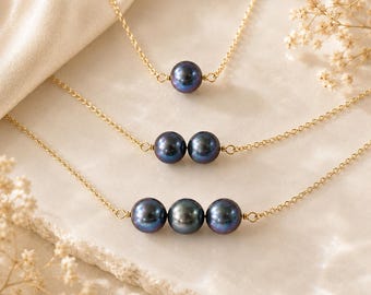 Pfauenblaue Süßwasserperlenkette, 14-karätig vergoldeter Schmuck, Geburtsstein-Geschenk für Juni