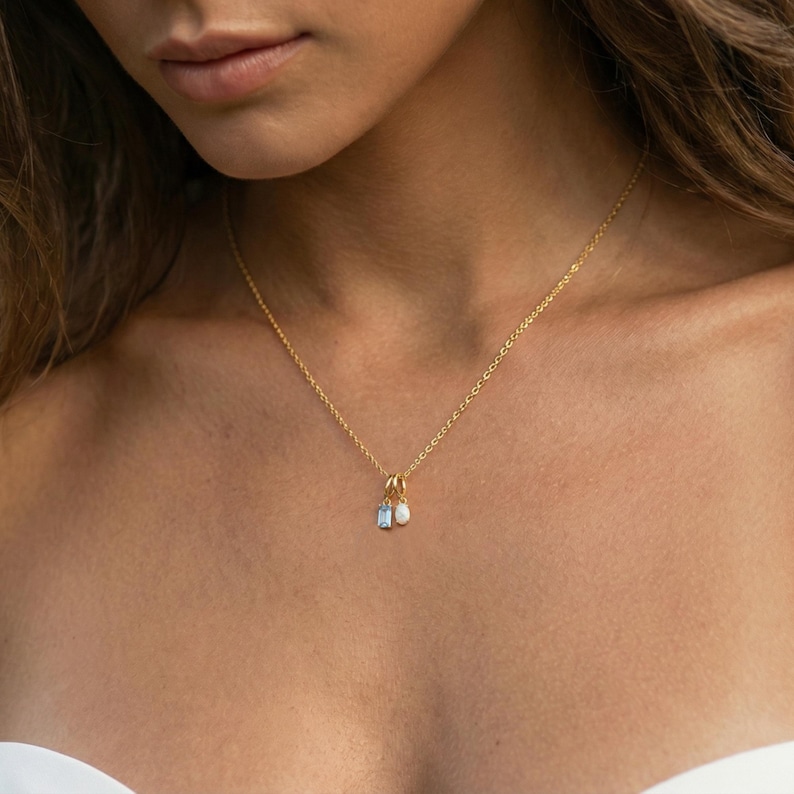 Personalized Birthstone Charm Necklace, Gold Filled Family Jewelry image 3