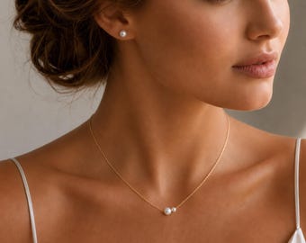 Süßwasserperlenkette, Doppelperlenkette, vergoldet oder aus Sterlingsilber, zierlicher Perlenanhänger, minimalistisches Geschenk für Brautjungfern