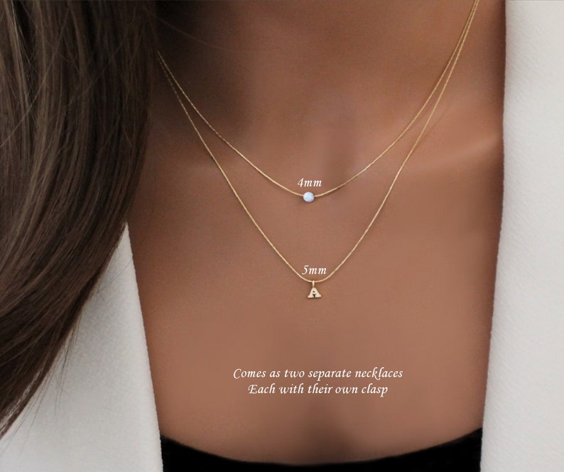 Layered Initial Necklace, Gemstone Birthstone Gift for Women, Customizable Letter Pendant for a Meaningful Gold Layered Opal Handmade image 2